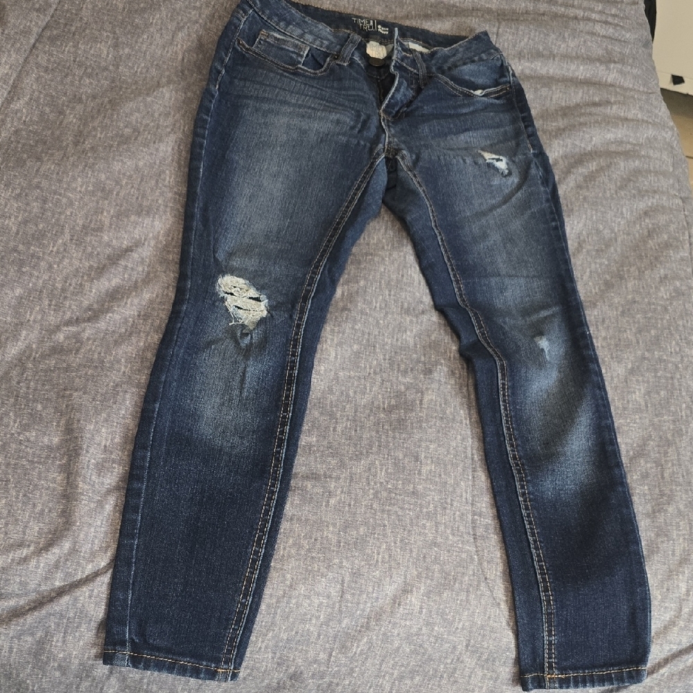 Time and Tru Blue Skinny Jeans Distressed Style